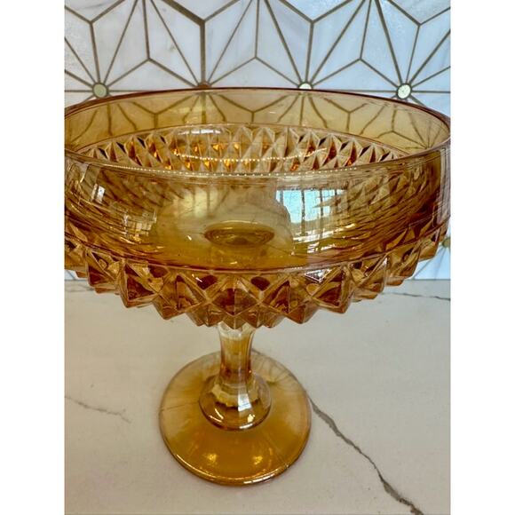 Vintage Amber Glass Compote | Footed Candy Dish, Likely Fenton or Indiana Glass - Picture 4 of 4